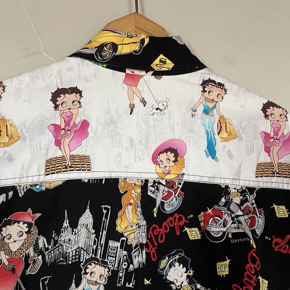 VTG Betty Boop Novelty Bingo Vegas NYC Cotton Button down Long Sleeve Blouse M/L - Picture 13 of 16